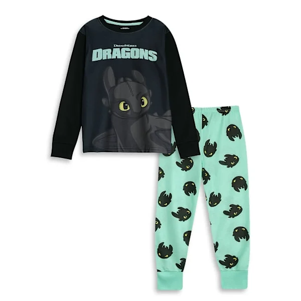 Unisex Barn Långärmad Långbent Pyjamas Set Svart Tandlös