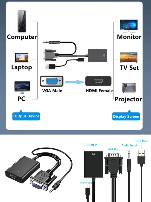 AliExpress - VGA zu HDMI-kompatibel Konverter Kabel Full HD 1080P VGA zu HDMI Kabel Adapter Mit Audio Ausgang für PC Laptop HDTV Projektor