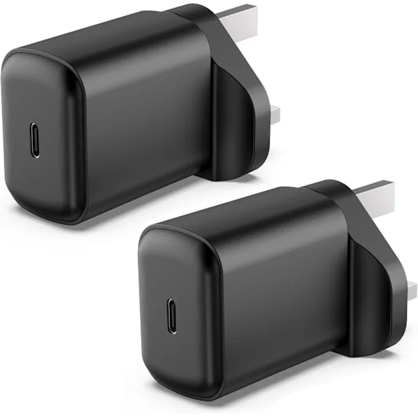 Charger, 2-pack 25W USB C Fast Charging for Samsung Galaxy S23/S22/S21/S20 Ultra, for iPhone, Type C Phone UK Wall USBC Power Adapter
