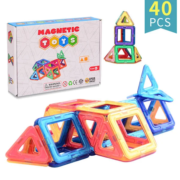 3D Magnetic Tiles - 40 Delar Magnetiska Brickor - Bygg med Magneter multifärg - Julklappa Barn - Present