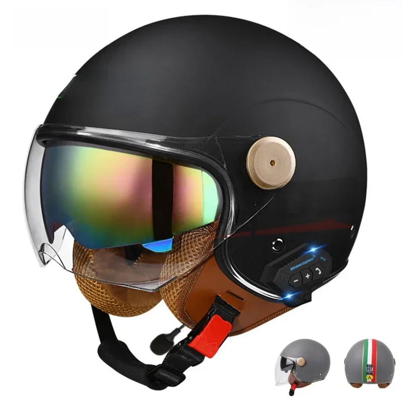 AliExpress - Casque de Moto Rétro Jet avec Bluetooth, Casquette d'Été pour Scooter Électrique, Hourbike, Pare-Soleil à Visage Ouvert