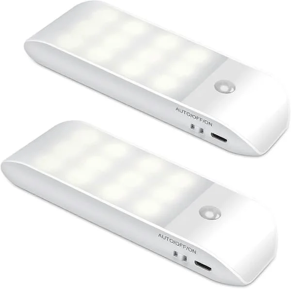 Automatisk LED Natlampe [2 Stykker], 12 LED USB Genopladelig, med Bevægelsessensor Magnetstribe, 3 Tilstande (Auto/Tænd/Sluk) [DB]