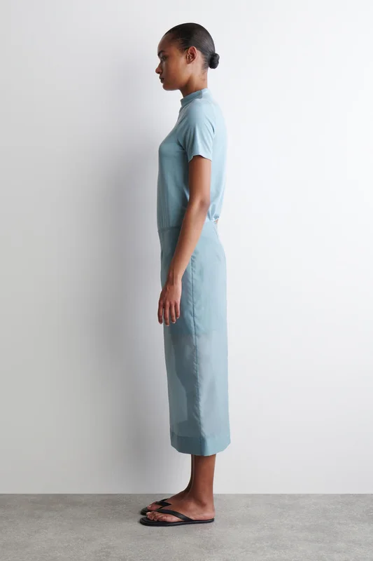 COS Women's Gonna A Colonna Trasparente in Turchese