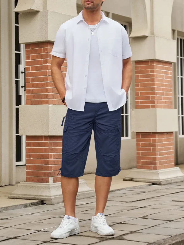 AliExpress - Sommer Baumwoll 3/4 Länge Hosen Herren Schnelltrocknende Capri-Shorts Wandern Camping Twill Arbeitsshorts mit Reißverschlusstasche 