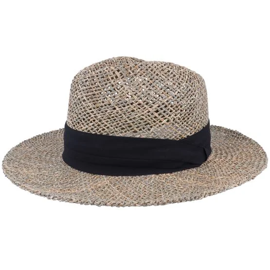 Seeberger - Béžová straw Klobouk - Hat Men Seagras Nature-Black Straw Hat @ Hatstore