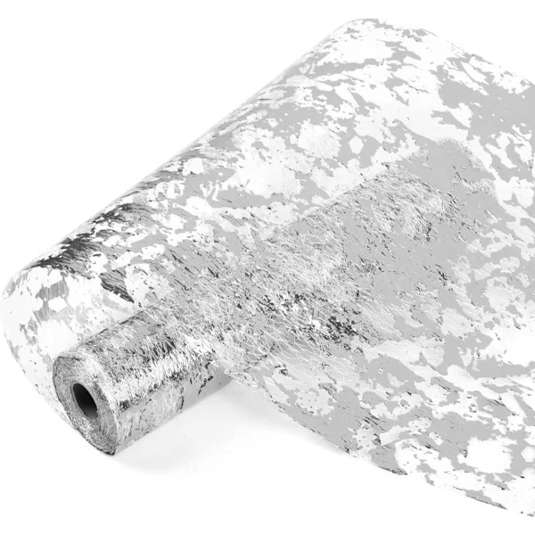 Pöytäliina 28*275 cm Hopeinen pöytäliina Hopea ja kultafolio pöytäliina Pöytäliina Polyesteri pöytäliina Kiiltävä metalliverkko rullapöytäliina