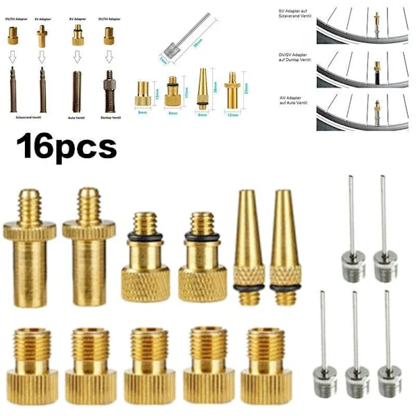 16-delad uppsättning ventiladaptrar cykelventil adapter cykelventil adapter set Z