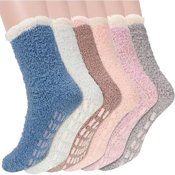 Soft Slipper Socks for Women and Girls, Warm and Comfortable Plush Bed Socks for Winter, Warm Non-Slip Grip Socks