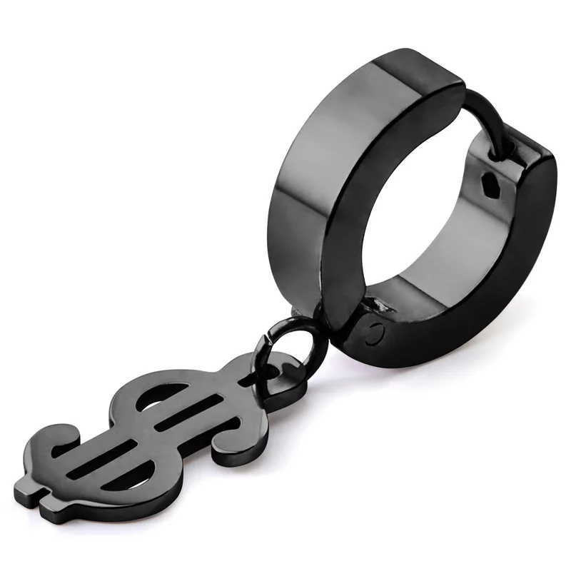 Floyd Black dollar pendant hoop earring for Men - Charm Hoop Earrings