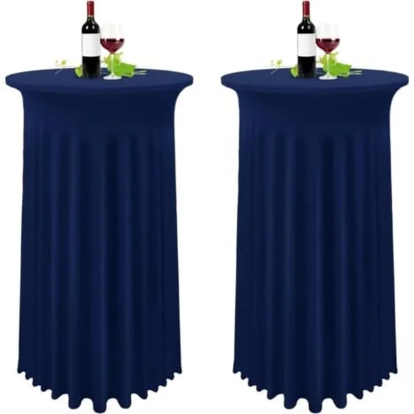 TS-Set of 2 Dark Blue High Table Covers, Standing Tablecloth 80 x 110 cm, Navy Blue Tablecloth with Pleated Skirt