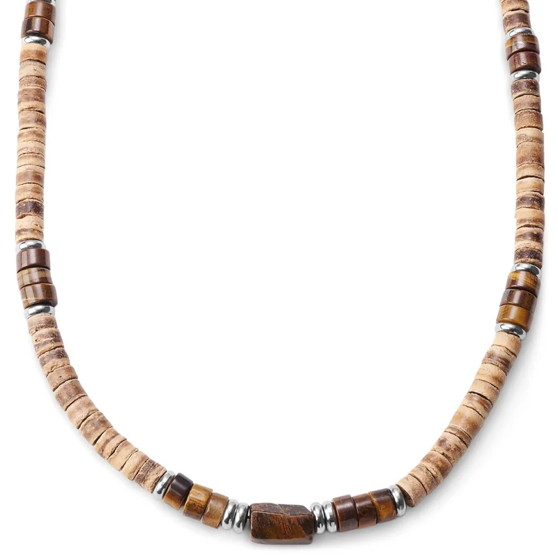 Surfer ketting met kokosnoot en tijgeroog voor mannen - Kralenkettingen