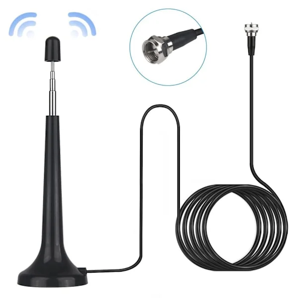 TV-antenn inomhus, DAB FM-radioantenn teleskopisk FM-antenn, med magnetisk bas och 3 meter förlängningskabel, bärbar TV-antenn -GSL