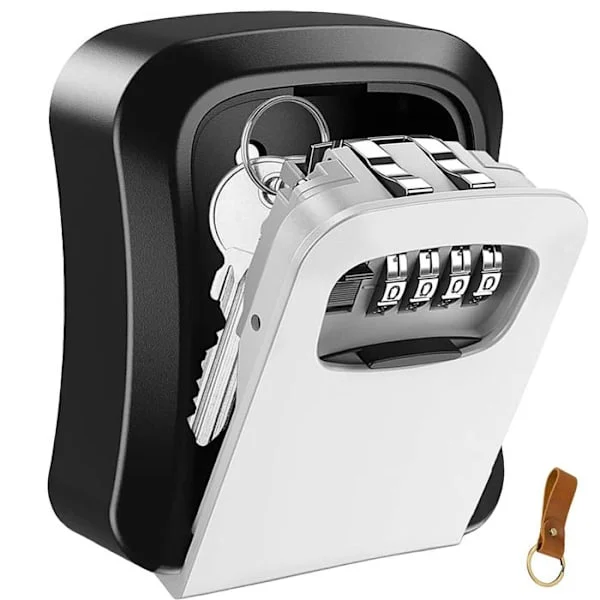Secure Key Box, Wall Mounted Key Lock Box with 4-Digit Code, Waterproof/Rustproof Key Safe for Home, Garage, Grey