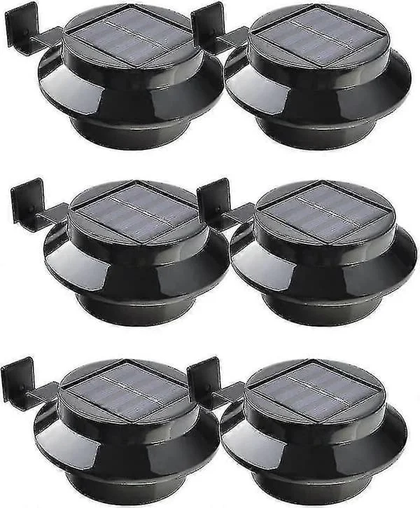 Pakke med 6 solcellelamper for takrenne, gjerde, tak, takrenne, hage, gårdsplass, vegg, svart