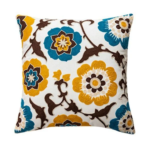 Decorative Pillowcase, Square Embroidered Throw Pillows, Modern Plant and Flower Pattern, Model 2