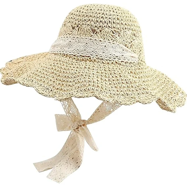 Straw Hat Women Sun Hat Summer Beach Hat Foldable Wide Brim Floppy