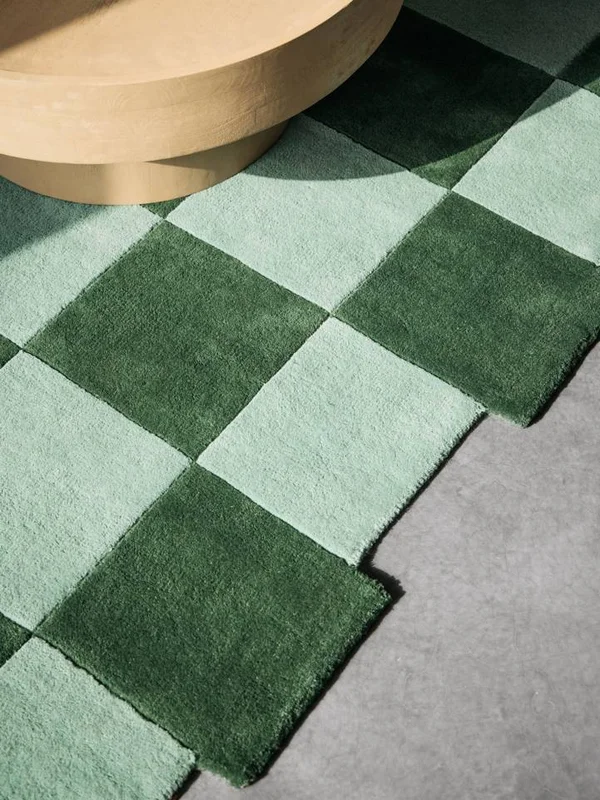 Checkmate 250X350 Grande Verde/Verde Menta Cuadros Alfombra De Lana