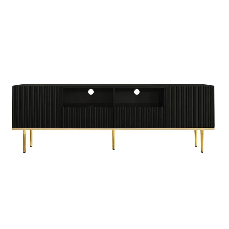AliExpress - Schwarzes Modernes TV-Möbel mit Goldenen Füßen und Kanten - Elegantes TV-Möbel für Zeitgenössische Wohnraumgestaltung PINGGO
