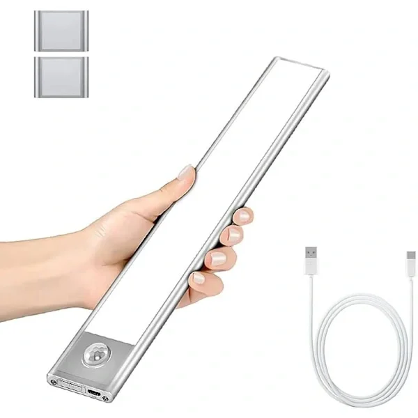 LED garderobsbelysning, rörelsesensor, magnetisk, trådlös, USB-uppladdningsbar, 6000K, kompatibel med garderober, kök, trappor, hallar