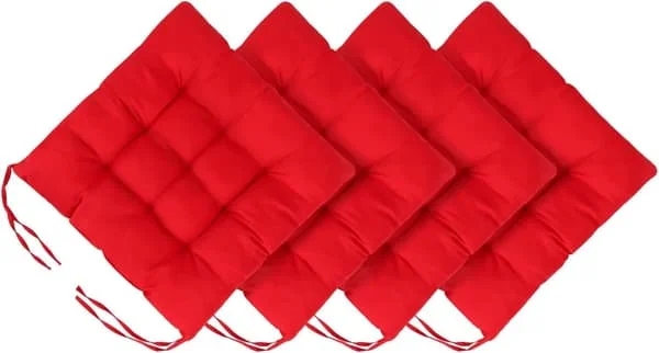 4-pack Chair Cushions for Dining Room 40x40cm Garden Chair Cushions with Ties Comfortable Washable Square Seat Cushions Red-FX-