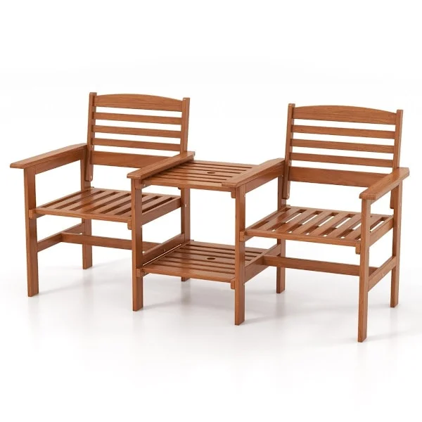 Sittset i trä med soffbord och paraplyhål Väderbeständig trädgårdsmöbelset för terrassen