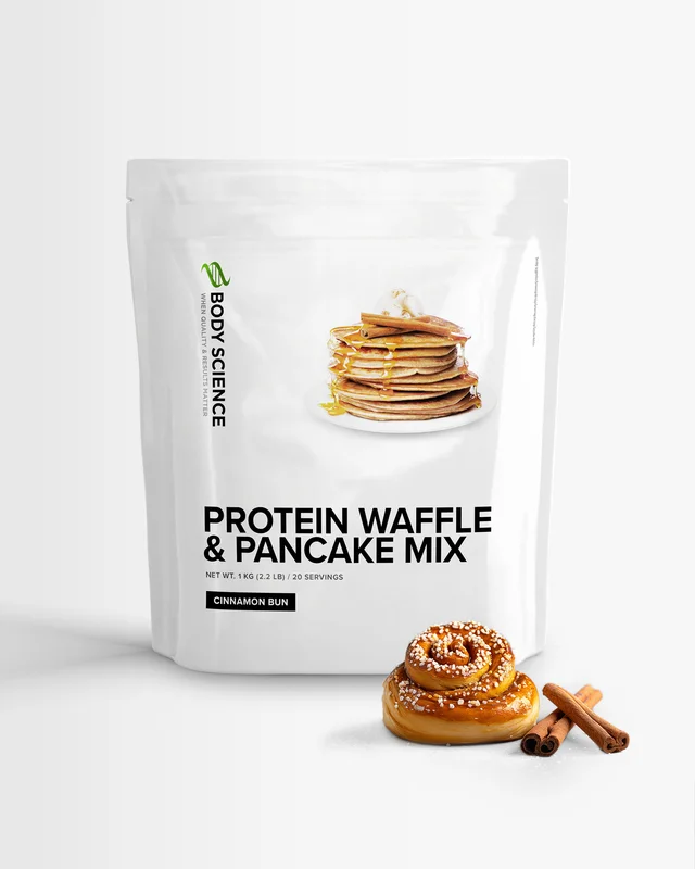 Proteiinipannukakut - 1 kg - Cinnamon Bun - Body Science Protein Waffle & Pancake Mix - Pannukak