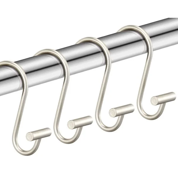 Shower Curtain Hooks, Stainless Steel Shower Curtain Rings for Bathroom, T-Bar Metal Decorative Shower Curtain Hooks Hangers for Shower Curtain Rod, 