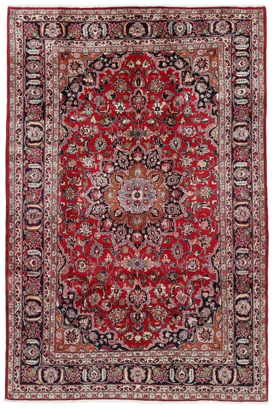Mashad Matot Käsinsolmittu 200X300 Matto Tummanpunainen/Musta