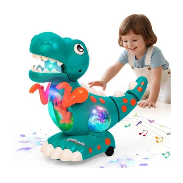 Babyleke for 1-åringer, krypende dinosaur babyleke med musikk og lys, sensorisk musikalsk babyleke, gave til 1 år gammel gutt[YJD]
