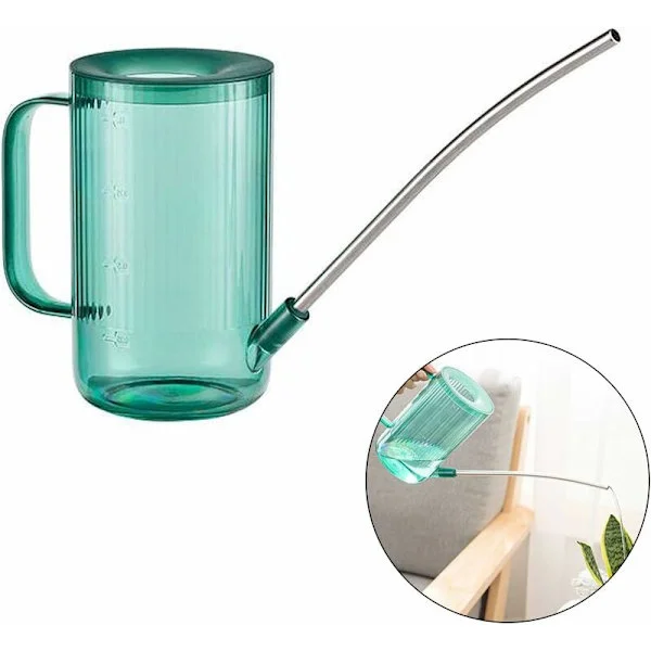 Vattenkanna för blommor, liten vattenkanna, rostfritt stål lång pip vattenkanna, vattenkanna för inomhusväxter, transparent plast vattenkanna, G
