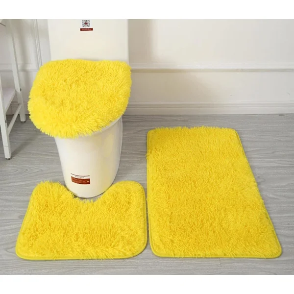 Pehmeät mikrokuituiset kylpyhuoneen matot, 3 osaa, kylpyhuoneen matto + muotoiltu matto + WC:n kannen päällinen, liukumattomat kylpyhuoneen matot PVC-