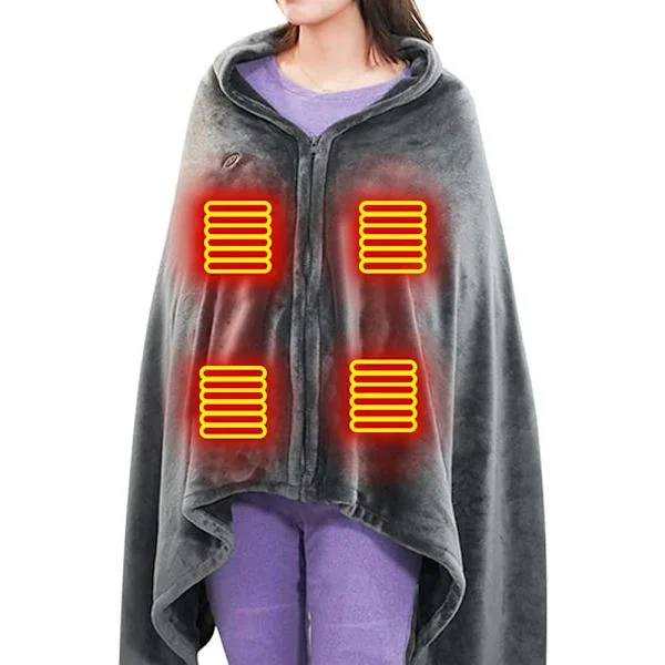 USB Electric Blanket with Buttons, Single Electric Blanket 150 x 85 cm, 3 Levels Adjustable Temperature Heating Blanket, 8 Zone Heating Cape