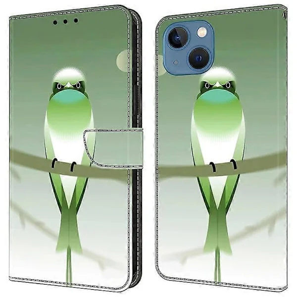 Kompatibelt for iPhone 15 Støtsikkert Deksel Lær Flip Folio Telefondeksel med Lommebok [DB] Grønn