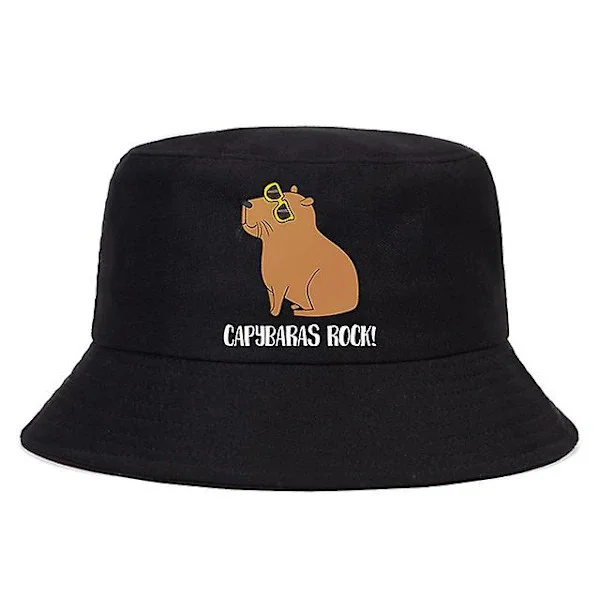 /EA/Roliga djur Capybara sommarhatt herr Panama Bucket Cap The Design Flat Visor hatt Harajuku 90-tal fiskarehatt Bucket hattar(svart32044)