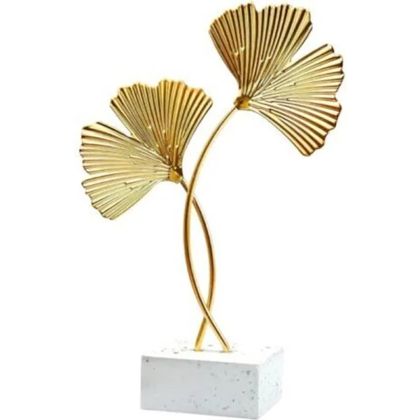 Liten staty för inredning, liten skulptur av ett ginkgoblad, för vardagsrum, kontor, modern inredning (21 x 14 cm)