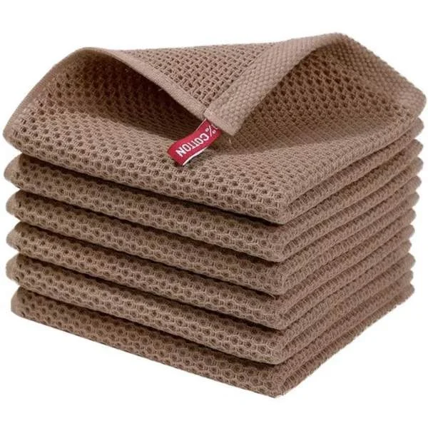 Kökshanddukar 6 st, Set med 6 kökshanddukar – 34x34 cm, Bomull, Våffelmönstrade - 100% bomull, Brun