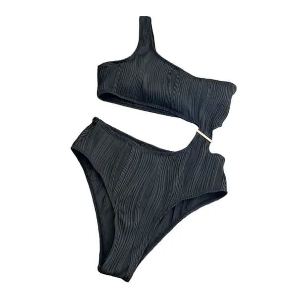 Kvinnor En-axel Ribbad-Bikini Cutout Baddräkt Badkläder Baddräkter Oregelbunden-Skönhet Sexiga Badkläder-Beach