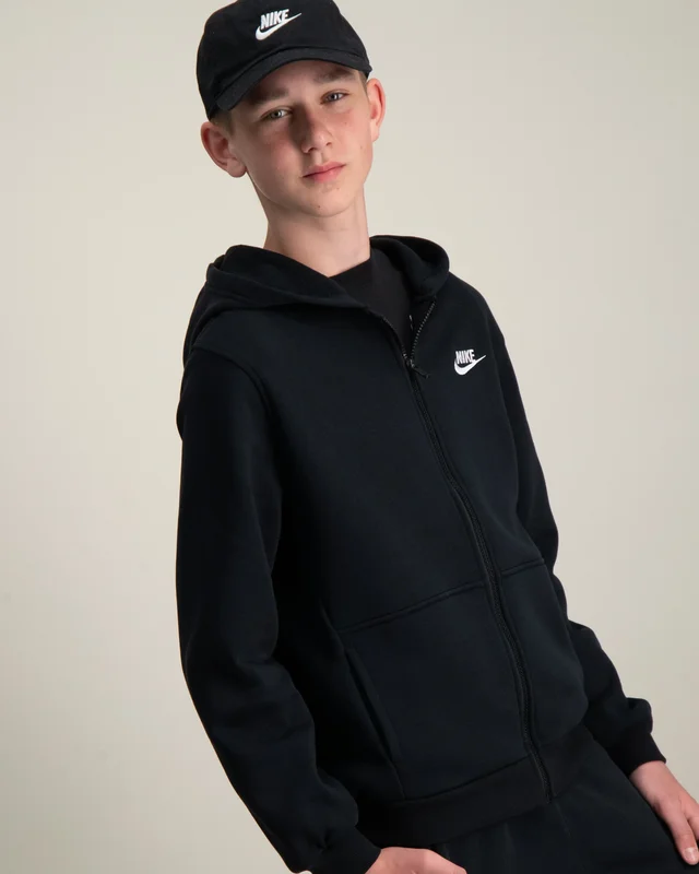 Nike K Nsw Club Flc Hd Fz Ls Lbr Musta Hupparit/Hoodie Pojat - Kids Brand Store