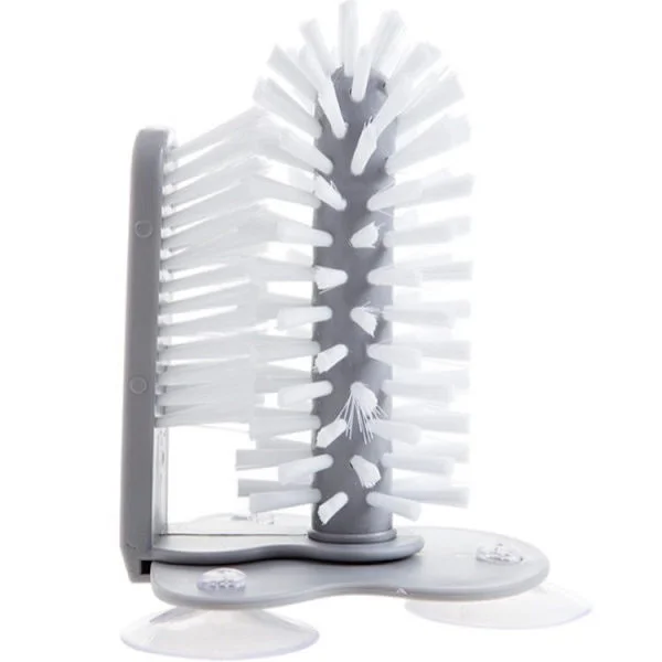 Wall-mounted dish brush with suction cup, glass brush, double-sided bottle brush