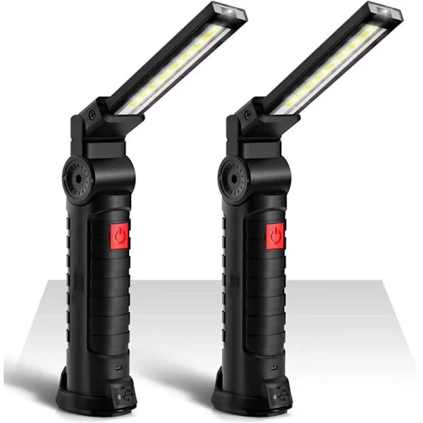 2 ST COB Arbeidslampe, 800LM Ultralys LED Arbeidslampe, USB Oppladbar Inspeksjonslampe med Magnetisk Base, 5 Moduser - 6000K