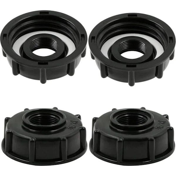 IBC Tank Adapter Kobling - Tønnebeslag Tilbehør Beholderlokk - for Hageslange Adapter Tankuttak Beslag 3/4 Tommer - 4 Stykker Svart