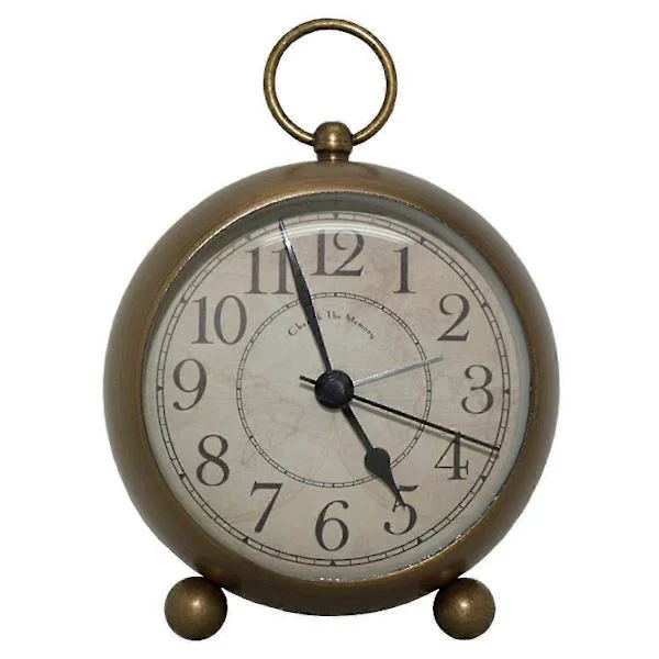 Bordsklocka Vintage Metall Rund Bordsklocka med Handtag och Drakfötter för Hem Vardagsrum Sovrum Dekor 4.3''*5.9''