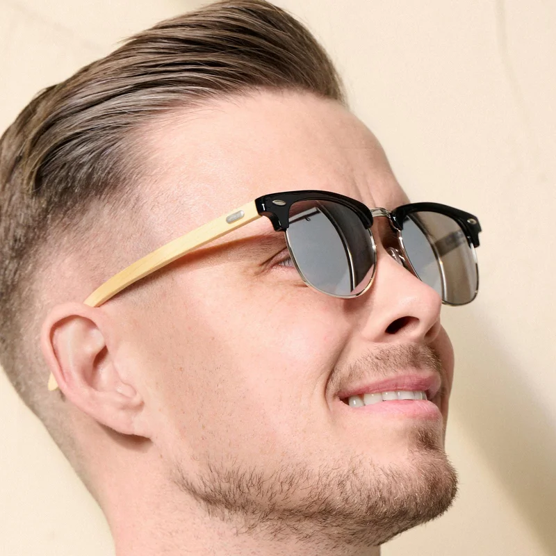 Black and Smokey Bamboo Browline Sunglasses for Men - Wooden sunglasses
