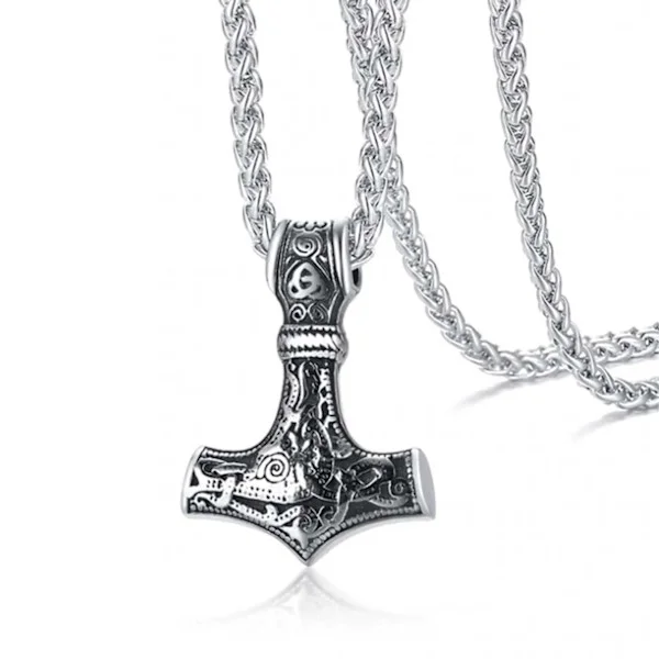 Viking Halskæde Thors Hammer Mjølner Kæde Sølv