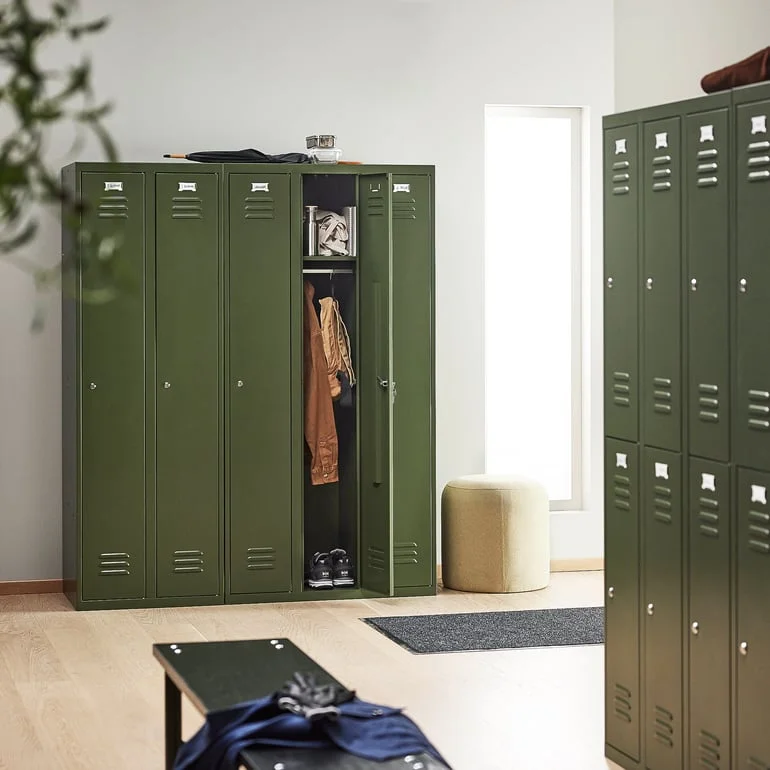 Clothes locker CAMPUS, 2 modules, 2 doors, 1800x600x500 mm, olive green