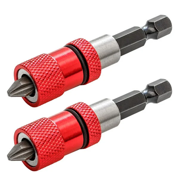 Sett med 2 magnetiske skrutrekkerbits med justerbar skrudybdebegrenser, sekskantede skrutrekkerbits for gipsplater og skrutrekkerbits inkludert.