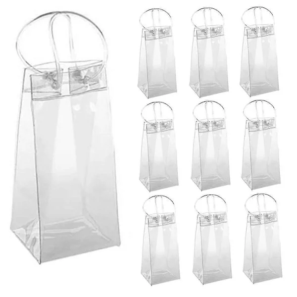 Förpackning med 10 Vinkylare Väska Isväska Transparent PVC Bärbar Vinflaskkylare Väska Champagne Isväska Med Handtag (FMY)
