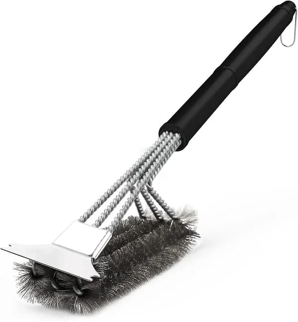 Grillbørste for rengjøring av risten, 3 i 1 metallbørster med skrape av rustfritt stål for grill- eller peisrister, 45 cm