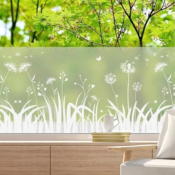 45 × 200cm Anti-Innsyn Vindusfilm Blackout Vindusfilm Løvetannmønster Frostet Ugjennomsiktig Godt Personvern Anti UV Anti Varme Ikke-Klebestoff for 