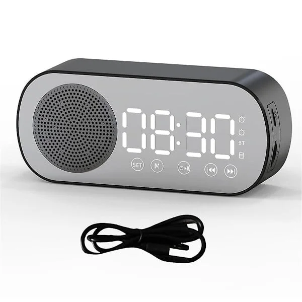 Trådløs Bluetooth Høyttaler Klokkeradio med Doble Alarmer, TF-Kortstøtte, Digital Vekkerklokke for Hjem og Kontor